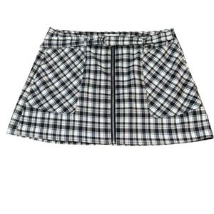 Plaid‎ Mini Skirt Retro Y2K Style 2X Buckle Front Pockets Black Gray White